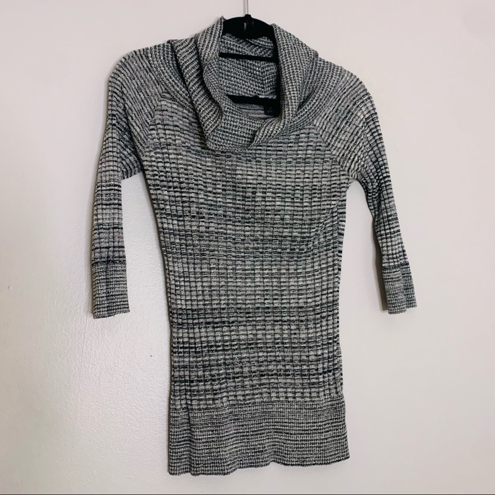 BCX Metallic grey cowl neck 3/4 sleeve ribbed pullover sweater shirt medium